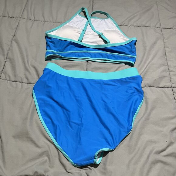 Blooming Jelly Blue Colorblock High Waist 2 Piece Padded Bikini Swimsuit Size XL - Picture 4 of 8